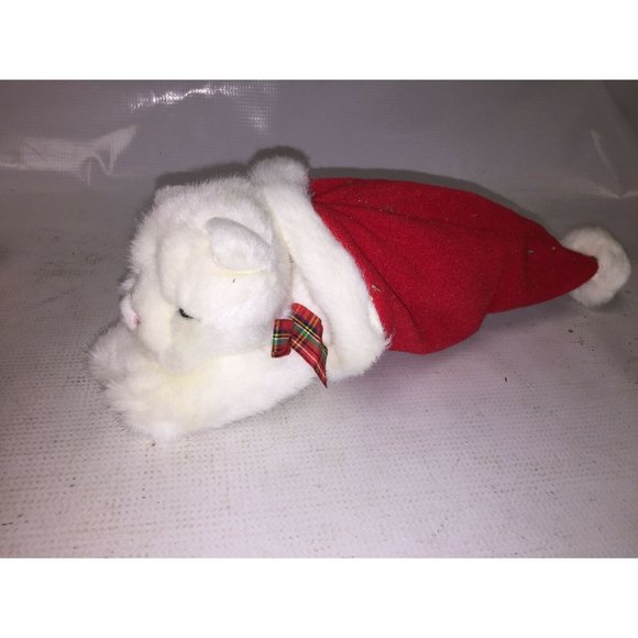 RUSS BERRIE & CO PLUSH KITTEN SLEEPING IN CHRISTMAS SANTA HAT - Picture 3 of 10